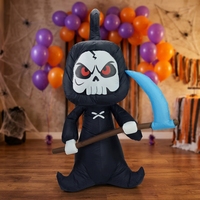 Décoration d'horreur gonflable pour Halloween : Modèle squelette portant une faucille, idéal pour les fêtes en extérieur