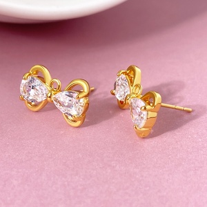 Fashion Wholesale Stud Earrings CZ Zircon 18K Gold Plated Trendy <b>Bow</b> <b>Ribbon</b> Earrings for Women - Product Image 5