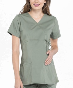 महिलाओं की एक्स मैटरनिटी स्क्रब ने अस्पतालों में नर्सों और डॉक्टरों के लिए सीधी पैर की पैंट के साथ मॉक रैप टॉप सेट किया - Product Image 1