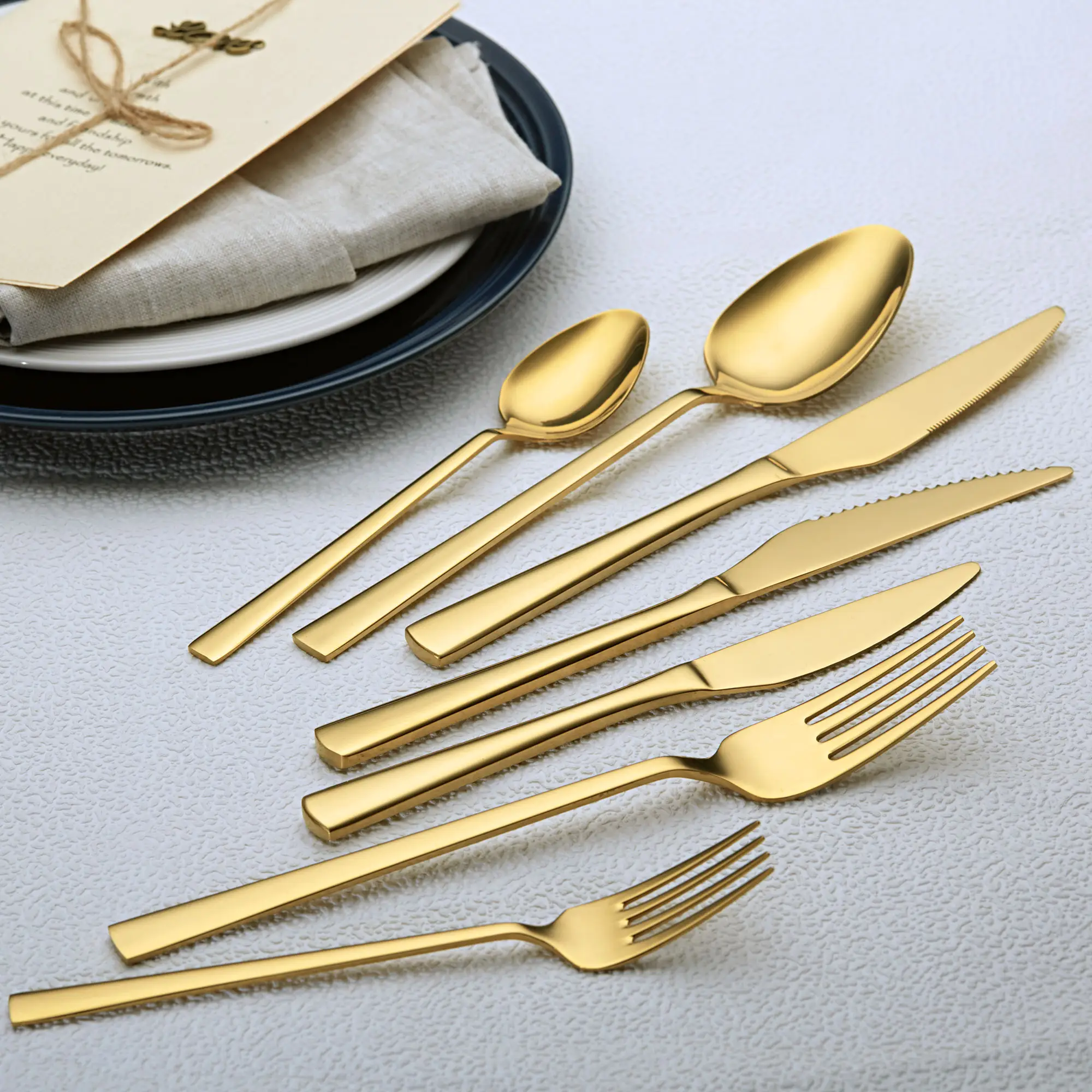 Custom High Quality Kitchen Gold Cutlery Set Louça Talheres Segura 410 Aço Inoxidável 5PCS Talheres De Luxo para Restaurante
