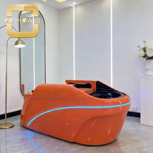 เก้าอี้สระผมอเนกประสงค์สีแดง อุปกรณ์เตียงสระผมแบบเอนนอนสำหรับร้านเสริมสวย เตียงสระผมสำหรับช่างตัดผม พร้อมอุปกรณ์สระผมแบบมีพนักพิง ผลิตภัณฑ์สำหรับสระผมของช่างตัดผม - Product Image 1