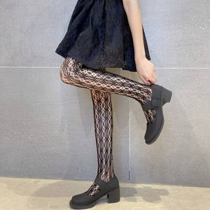 Meia-calça Feminina 2026 Retrô com Padrão Argyle Listrado e Renda Cinza Transparente, Ajuste Fino, para Uso Diário na Primavera e Outono - Product Image 2
