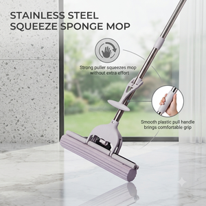Mopa de Esponja PVA de Ranura Profunda con Cabezal de Bala y Mango de Acero Inoxidable para <span class=keywords><strong>Limpieza</strong></span> Profesional de Pisos - Product Image 1