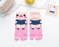 Chaussettes en coton à deux orteils pour femmes, motif dessin animé, multicolore, Jacquard, fendue, cochon, mignon, Tube moyen
