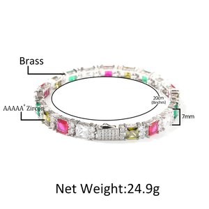 Gioielli di Moda all'Ingrosso, Catena Cubana Hip-Hop 7mm Argento con Diamanti Sintetici, Bracciale Luccicante per Uomo - Product Image 2