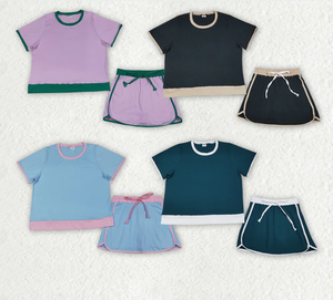Conjuntos de Ropa de Algodón para Mujer Adulta, Camiseta de Manga Corta y Falda Corta - Product Image 1