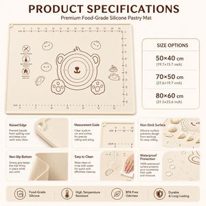Tapete de Silicona Reutilizable Antideslizante para Hornear, Bandeja para Amasar, Guía de Medición, Superficie Impermeable, Certificado de Grado Alimenticio, Apto para Lavavajillas - Product Image 2