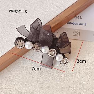 Pinces à cheveux nœud papillon français avec strass et perles, pince à cheveux simple en plastique maillé pour fête et mariage - Product Image 3