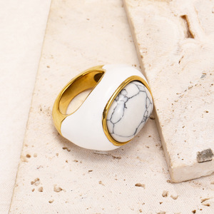 Bold Chunky 18K PVD <b>Gold</b> Stainless Steel Statement <b>Rings</b> | Vibrant Enamel & Stone Cocktail Women <b>Rings</b> -Hypoallergenic & Durable - Product Image 4