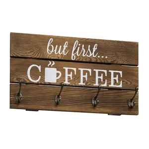 Pemegang Mug kopi kayu pedesaan satu tingkat, terpasang di dinding dapur Bar Organizer rumah pertanian dekorasi dinding kayu desain gantung - Product Image 1