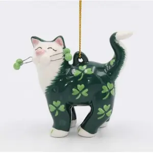 Kat Met Shamrock Ornament, Groen