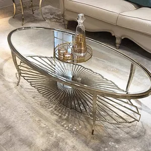 Table basse ronde de luxe de salon de meubles de maison de table en verre de jambe d'acier inoxydable d'or moderne français