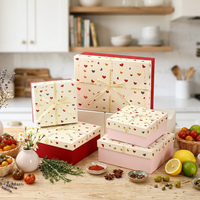 Boîte cadeau en papier recyclé à imprimé cœur mat multi-tailles avec couvercle rigide et nœud en ruban pour la Saint-Valentin, les mariages, les anniversaires