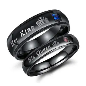 SC Fashion-anillos de boda de princesa turca para hombre, anillos negros de acero inoxidable de Superman, su Rey, su Reina, su Rey