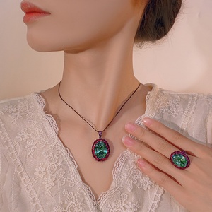 Fashion Eco-friendly Copper Gold Plated Big Oval Cut 15*20mm Paraiba Green Zircon Pendant <b>Earrings</b> Set Jewelry Set for Women - Product Image 6