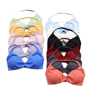 Sujetador deportivo con tiras para mujer, soporte LIGERO, fruncido, estilo halter, sexy, espalda abierta, top corto para gimnasio, acolchado, sin costuras, para entrenamiento y yoga - Product Image 3