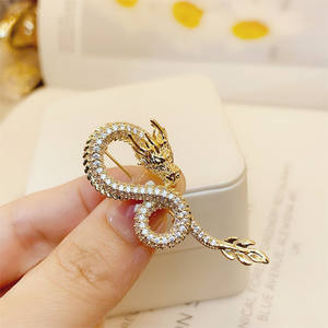 高品質ダイヤモンドドラゴンブローチゴールドとシルバーメッキジルコニアドラゴンブローチ - Product Image 3