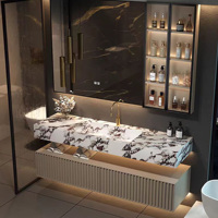 Mueble de Baño Moderno Resistente al Agua de 36-92 Pulgadas en Color Caqui con Lavabo y Espejo LED Inteligente Antivaho para Uso en Hoteles y Villas