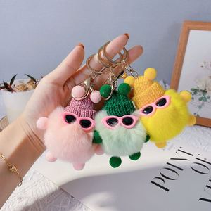 Cute Rabbit Plush Coal Ball <b>Key</b> <b>Chain</b> Personalized Creative Cartoon Toy Plush Ball Car Accessories Keychain for Bag Pendant - Product Image 1