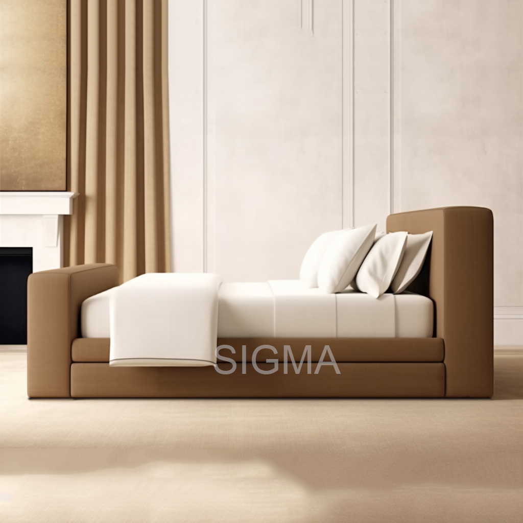 Modern High End Hotel Home Indoor Furniture bedroom king bed platform bed leather panel leather bed