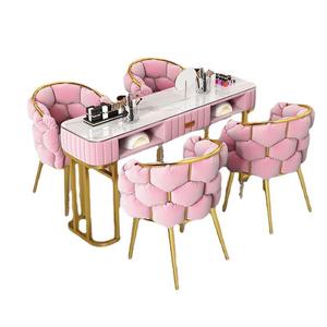 Nuevo Juego de Muebles de Salón de Belleza de Lujo Moderno, Serie Rosa, Verde, Gris y Dorado, Mesa de Manicura, Mesa para Uñas - Product Image 4