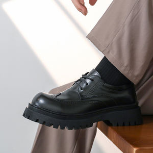 Zapatos de Cuero para Hombre, Estilo Inglés, con Plataforma, Casuales, de Cuero PU, Color Marrón, para Boda, Novio - Product Image 5