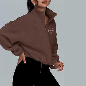 แจ็กเก็ตผ้าเกล็ดปลาแบบผูกเชือกสำหรับผู้หญิงเสื้อครอปผูกซิปออกกำลังทรงหลวมงานปักตามสั่ง - Product Image 6