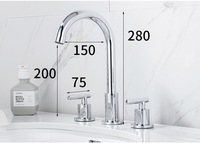 Robinet de lavabo en laiton doré brossé, 3 trous, à poser sur le comptoir, bec pivotant à 360 degrés avec flexibles d'alimentation en eau CUPC