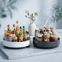 Support de rangement d'épices en acier moderne, rotatif à 360 degrés, à double niveau, sur pied, en bois d'hévéa noir, pour table de cuisine - Vente en gros