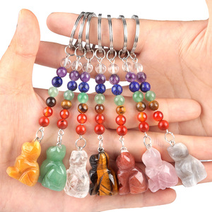 Hot Selling Natural Crystal Cat Carvings Animal Theme Crystal Cat Figurines Key Chain Home Decoration Gift Craft Key Chains