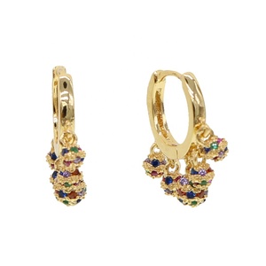 Ciondoli di palla da discoteca colorati arcobaleno gioielli piccoli cerchio appendere cinque palline galleggianti orecchini a cerchio colorati con zirconi da donna - Product Image 3