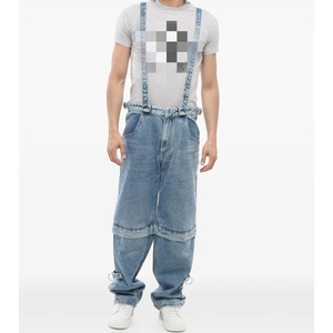 Pantalones vaqueros lavados <span class=keywords><strong>con</strong></span> luz azul OEM para hombre <span class=keywords><strong>con</strong></span> <span class=keywords><strong>tirantes</strong></span> desmontables, pantalones vaqueros <span class=keywords><strong>con</strong></span> cremallera vintage, pantalones 2 en 1 - Product Image 3