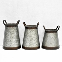 Pot Bunga Logam Rustic Vintage untuk Dekorasi Rumah, Pot Tanaman Logam Buatan Tangan, Grosir Pot Tanaman Logam