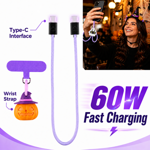 Cable de Carga Rápida de 60W con Correa de Muñeca para Regalo de Halloween, Cable Oculto Tipo C a Tipo C con Diseño de Calabaza Fantasma - Product Image 1