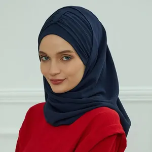 Nieuwste Ontwerp Islamitische Kalkoen Abaya Musulman Crinkle Hijab Sjaal Hoofd Wrap Moslim Instant Jersey Hijab Sjaal Vrouwen
