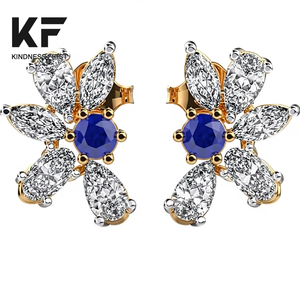 Boucles d'oreilles clous en moissanite KF, forme fleur, plaqué or, cuivre, pour femmes et hommes, anniversaire, mariage <span class=keywords><strong>FIZA</strong></span>_GSTUD_0454 - Product Image 1