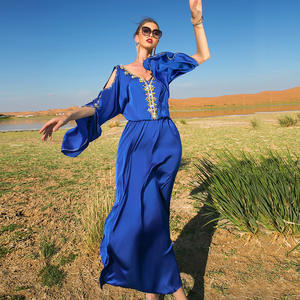 <span class=keywords><strong>Particulier</strong></span> coloré eau diamant hors épaule robe <span class=keywords><strong>vacances</strong></span> Style magnifique longue robe Abaya femmes robe musulmane - Product Image 4
