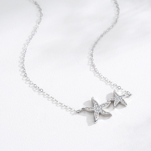 Collar con colgante de estrella de mar de circonita redonda de plata de ley S925, versión personalizable en cobre, con temática oceánica, para mujer. - Product Image 4