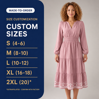 Robe midi à volants en tissu suisse brodé sur mesure pour femmes, taille smockée, col en V, vente en gros, OEM, ODM, usine