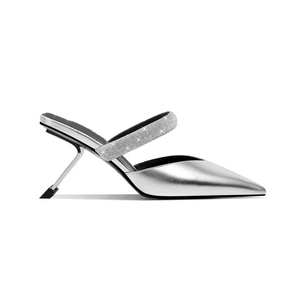 Custom Style Women's Diamonds Strap Sandals Pointed Toe High Silver Wedge Heels Stiletto on Dress <b>Pumps</b> Shoes - Product Image 3