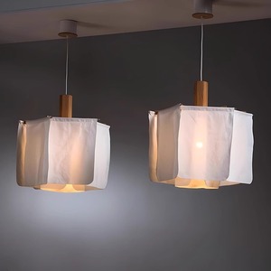 Lampe suspendue de style Wabi Sabi, abat-jour rectangulaire en tissu, base d'ampoule LED E27, pour restaurant, salon de thé, salon, rétro japonais - Product Image 2