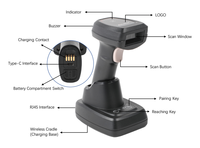 Lecteur de codes-barres 1D 2D QR sans fil programmable A-9642SR avec batterie amovible et kit de support