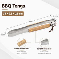 Ensemble d'outils de cuisson pour barbecue de camping en plein air, en acier inoxydable avec manche en bois, spatule à fentes, fourchette, pinces, ensemble d'outils de cuisine