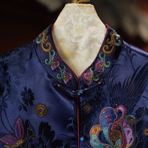 Vêtements pour femmes originaux haut de gamme, fourrure de vison bleue épissée avec soie de mûrier, doublure en brocart Song, gilet chaud de style chinois, nouveau modèle 5913 - Product Image 4