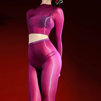 Ensemble de bodystocking 2 pièces brillant effet huile pour femmes |   Haut à manches longues / à cinq doigts + Collants à entrejambe ouvert et fermé |   Sexy Glossy Full B