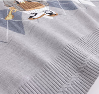 Pull à col rond pour femme, style preppy, motif ours, avec broderie, anti-rétrécissement et séchage rapide