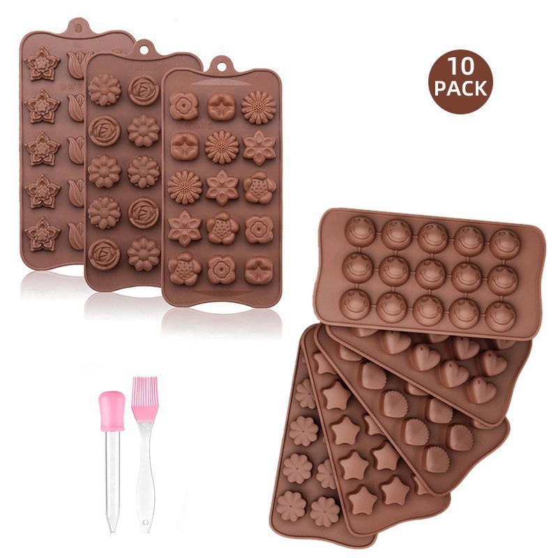 Ensemble de 10 pièces : pinceau, pipette et moule à chocolat.