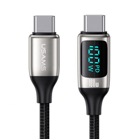 Kabel USB C Pintar USAMS SJ546 dengan Layar LED Digital 5A Tipe C ke C 100W PD Kabel Data Cepat