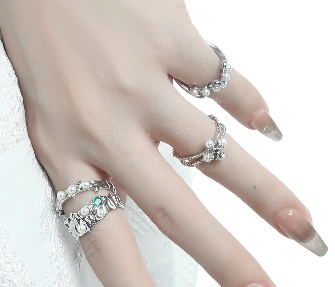 Nueva joyería de moda anillo de perla de cobre irregular anillo de dedo índice de mujer para compromiso de Damas