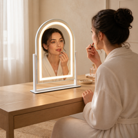 Miroir de Maquillage Lumineux Incurvé avec Haut-parleur Bluetooth, Rechargeable sans Fil Type-C, Tactile et Dimmable, pour Diffusion en Direct, OEM